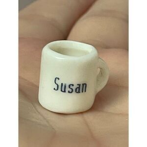 Vintage Miniature White Ceramic Coffee Mug With name Susan Spell Out Dollhouse